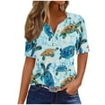 thumbnail image 2 of iHengLiXing Tops for Women Plus Size Summer For Women Vacation Trendy V Neck Short Sleeve Shirts Casual Loose Spring Vintage Floral Print Comfy Tunic Clothes Blue XXXL, 2 of 5