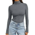 thumbnail image 3 of Women's Turtleneck Long Sleeve Shirts Fall Fashion Basic Thermal Underwear Tops Winter Clothes 2025 Gray XXL, 3 of 6