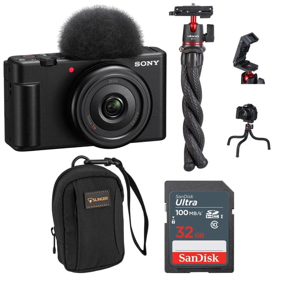 Sony ZV-1F Vlogging Camera, Black Bundle with 32GB SD Card, Camera Bag
