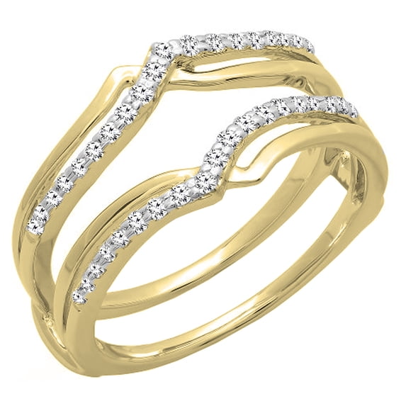 Dazzlingrock Collection 0.25 Carat (ctw) 18K Diamond Anniversary Enhancer Guard Double Ring 1/4 CT, Yellow Gold, Size 7.5