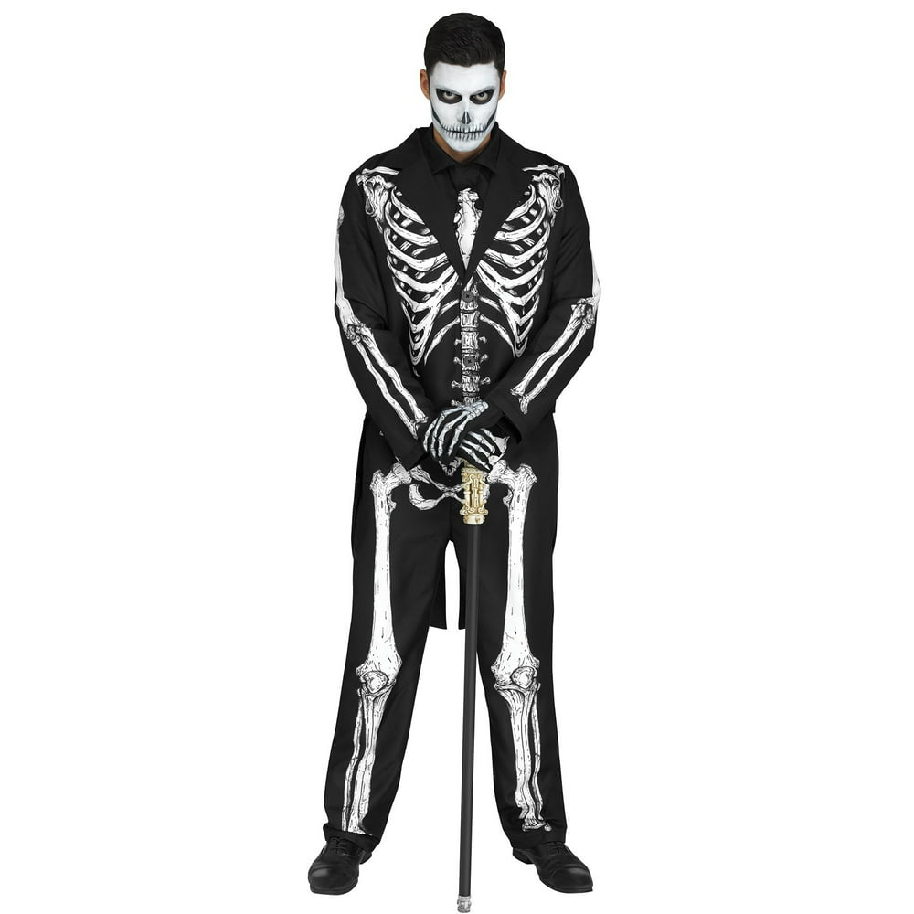 Fun World Mr. Bones Skeleton Suit 5pc Men Costume, OneSize, Black