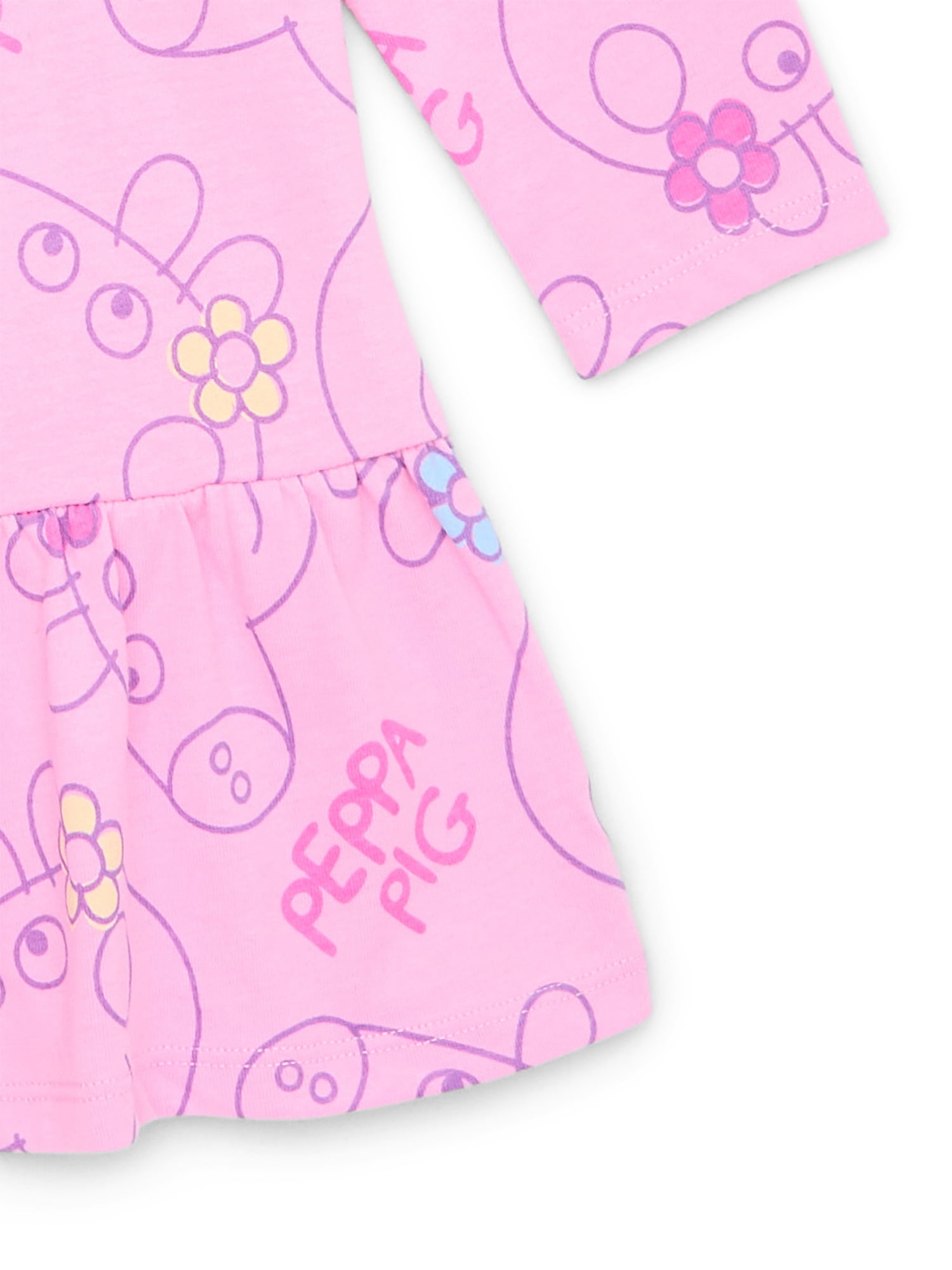 Peppa Pig Toddler Girl Long Sleeve Drop Waist All Over Print Dress, Sizes 12M-5T