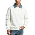 thumbnail image 2 of TOUMENY Men Sweater Fall Winter Collared Long Sleeve Solid Casual Comfy Tops Men Color Block Loose Half-Zip Pullover White XXL, 2 of 7