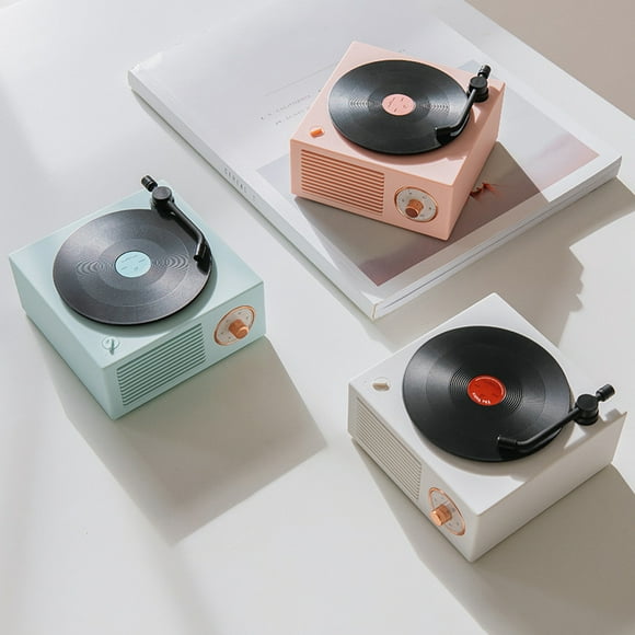 Turntable Speaker USB Bluetooth V5.0 Vinyl Record Player Stereo Bluetooth Turntable Vintage Portable Speaker, Pink