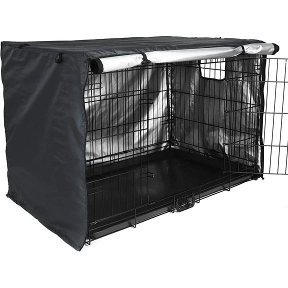 Dog Crate Cover 42 Inch - Double Door, Waterproof Dog Kennel Indoor,  Vent Window for Wire Crates (Black)