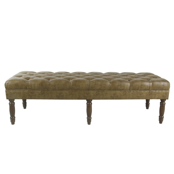 HomePop Classic Tufted Long Bench - Light Brown Vegan Leather