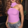 thumbnail image 6 of Women Halter Neck Pleated Twist Front Tank Tops Trendy Slim Fit Sleeveless Hollow Out Halter Top Clubwear Pink S, 6 of 9