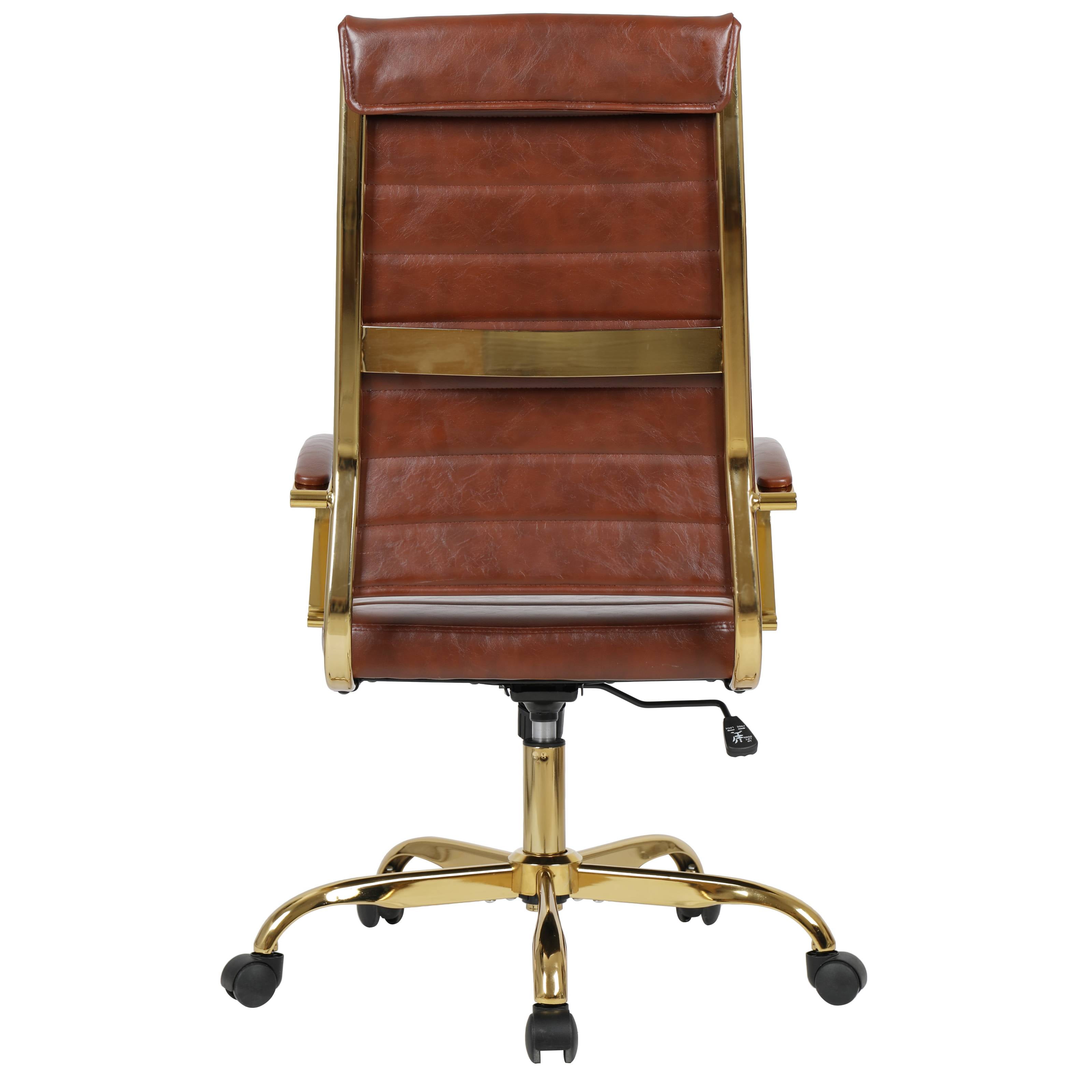 Brown leather and gold office chair deals