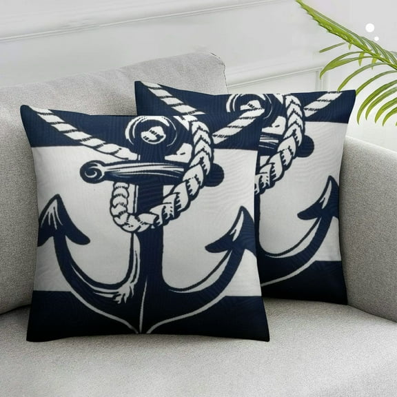 Acheng Navy Blue and White Anchors Pillow covers Ocean Summer Throw Pillow Cover Coastal Nautical Lumbar Cushion Case for Sofa Home Decor Bedroom Living Room Outdoor Set of 2 Beach Pillow Cover White