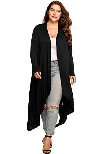 Zeagoo Womens Plus Size Long Sleeve Waterfall Asymmetric Drape Open Front Long Maxi Cardigan Sweater L-5XL 