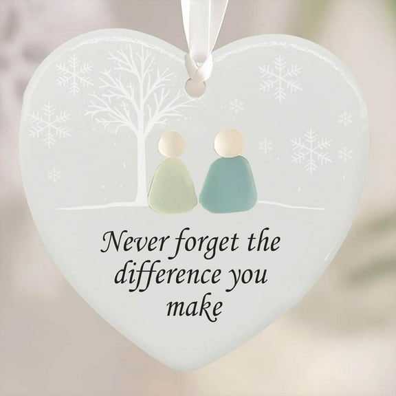 Gmogad Heart Shaped Sea Glass Friendship Ornament Handmade Keepsake Decor, Friendship Heart Gift for Sister Friend Coworker, Christmas Tree Hanging Decoration Meaningful Thank You Gift