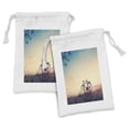 thumbnail image 1 of Vintage Bike Fabric Pouch Set of 2, Retro Filter Sunset and Bicycle in Pastel Tones Hipster Joyful, Drawstring Bag for Toiletries Masks and Favors, 9" x 6", Pale Blue Black and Peach, by Ambesonne, 1 of 2