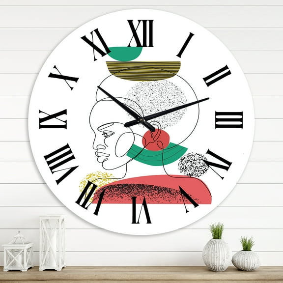 Designart 'One Line Portrait Of Afro American Women Ii' Modern Wall Clock