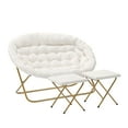 thumbnail image 2 of BizChair 56" Portable Folding Double Saucer Chair with 2 Folding Ottomans Ivory Faux Shearling with a Soft Gold Steel Frame for Dorm or Bedroom, 2 of 13