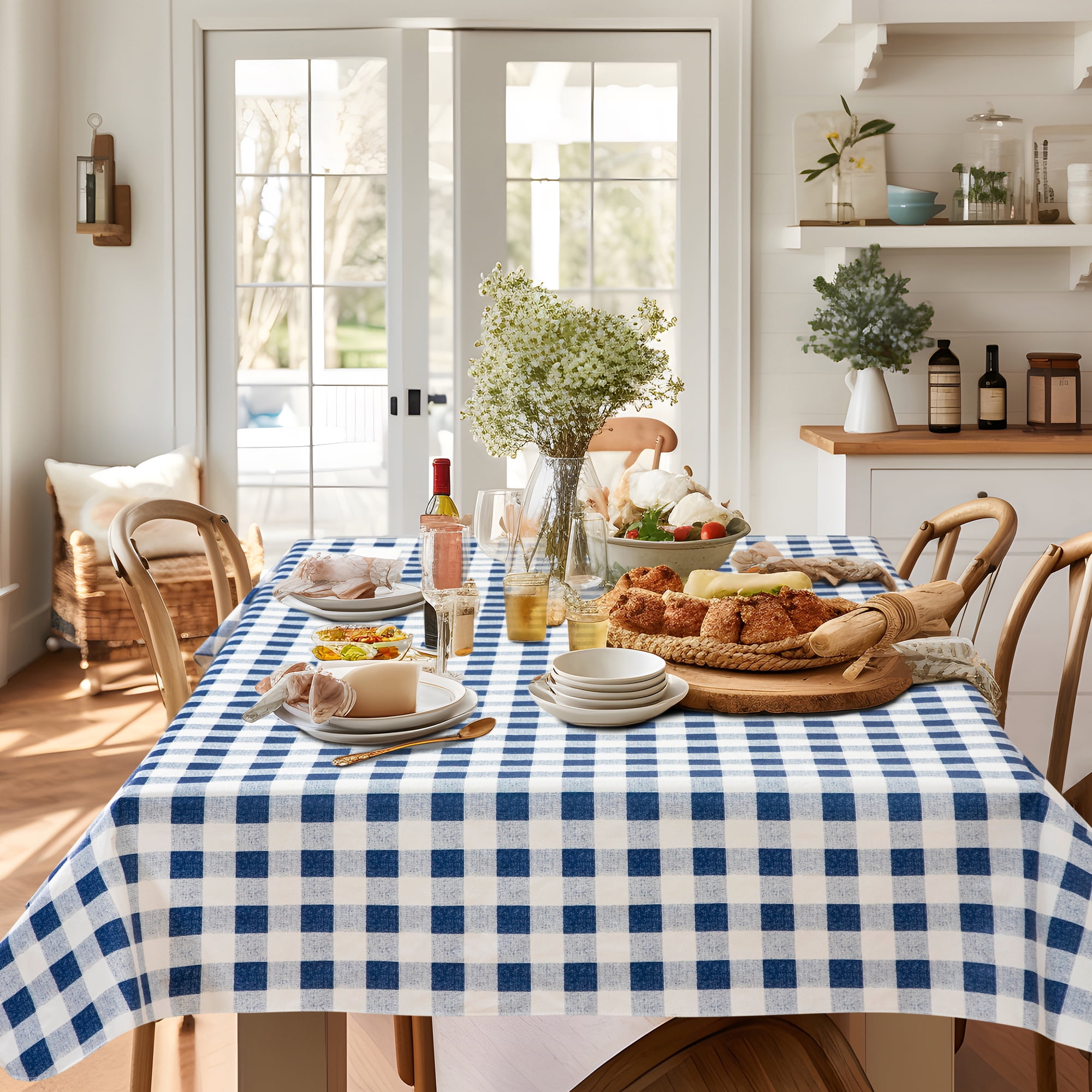 Buffalo Plaid Tablecloth 52x70 inch Plastic Checkered Vinyl Tablecloth with Flannel Backing Party Table Cloth 100% Oilcloth Waterproof Tablecloth
