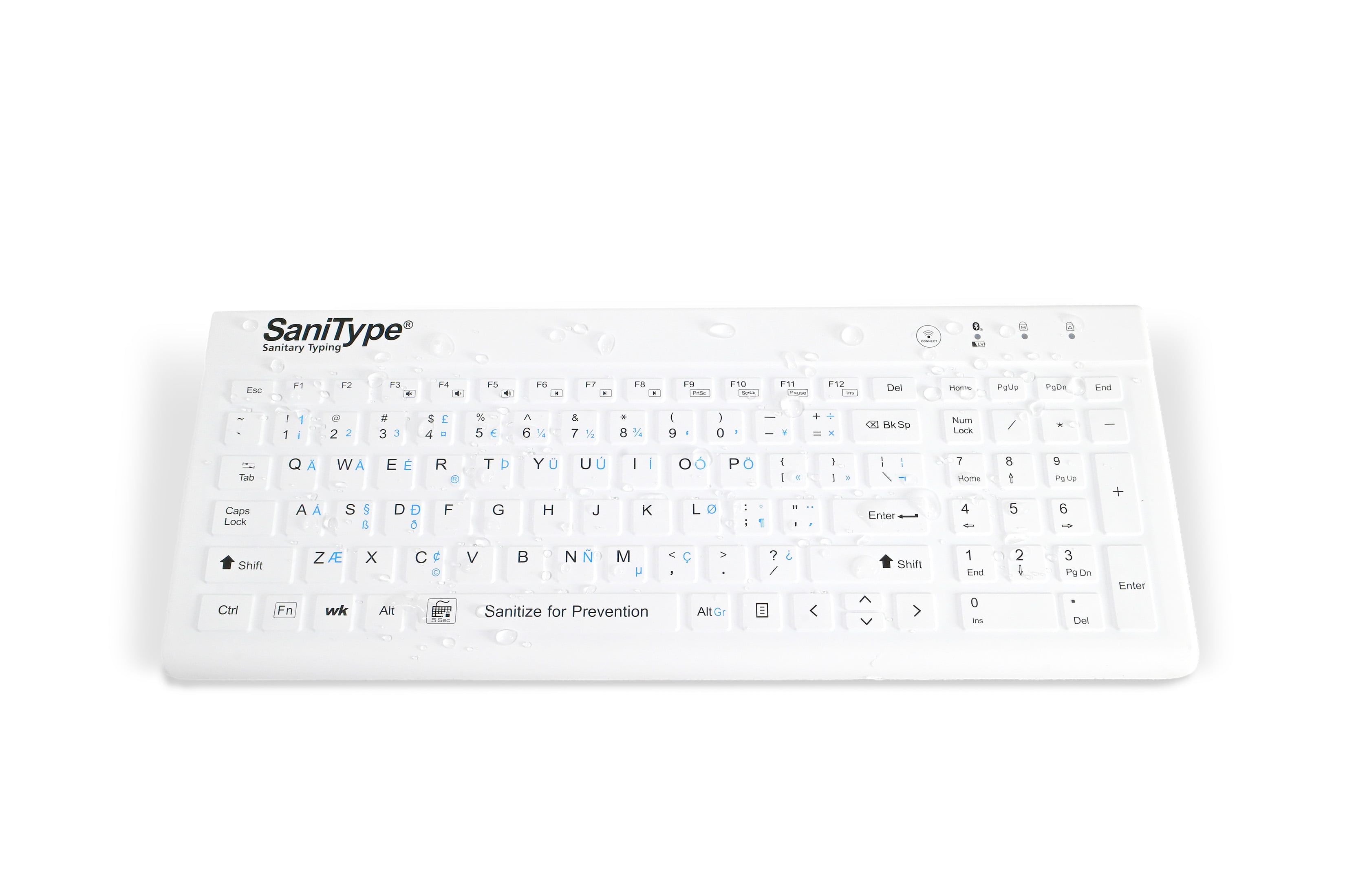 SaniType 'Blue Connect' Professional-grade Rigid Silicone Washable Wireless Bluetooth®; Keyboard with ON/OFF Switch (BT) (White) | KBSTRBT99Si-W
