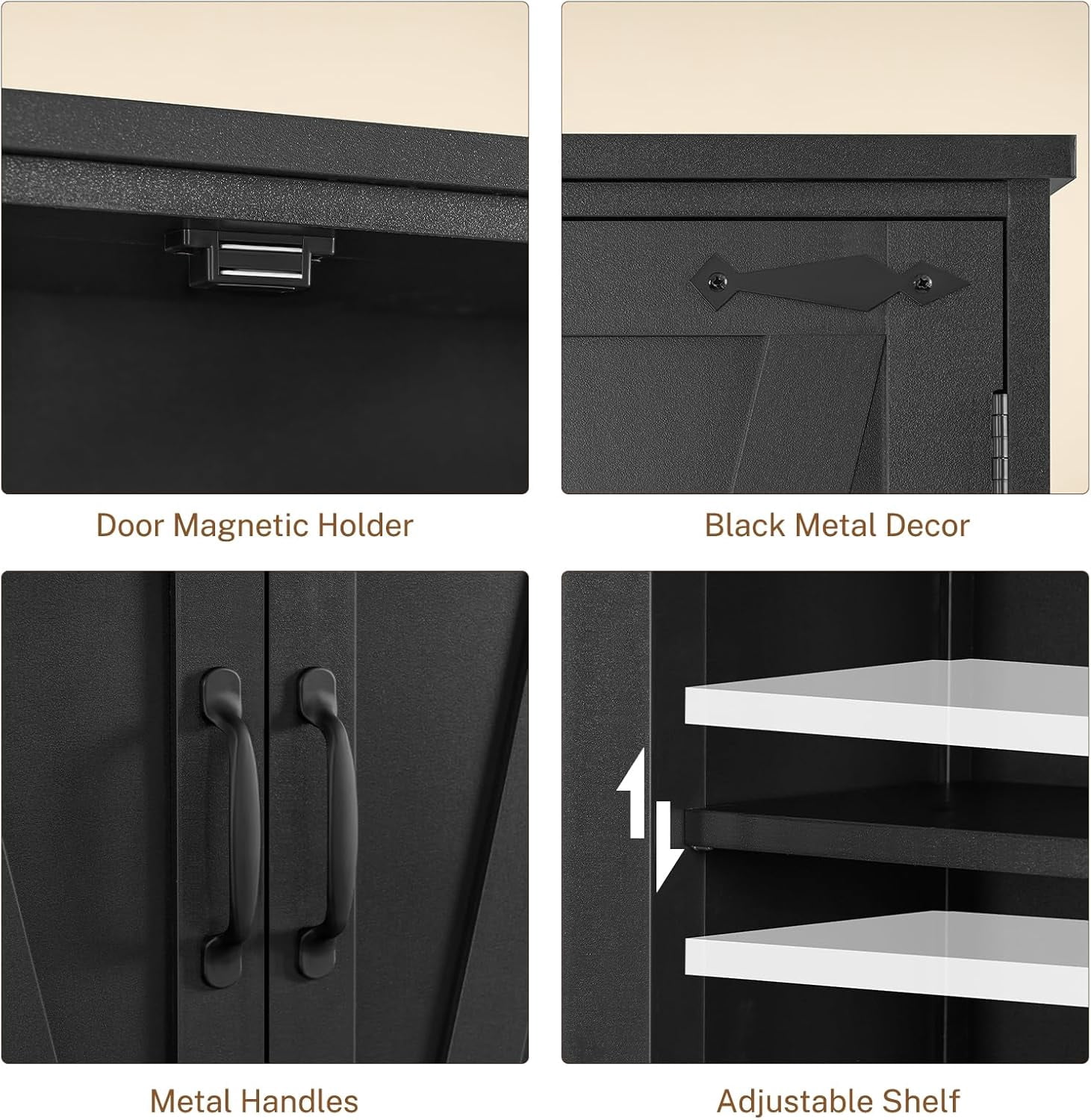58" H Storage Cabinet with Adjustable Shelf, Farmhouse Kitchen Pantry Cabinet, Bathroom Cabinet with 4 Doors, Cupboard for Kitchen, Bathroom, Living Room