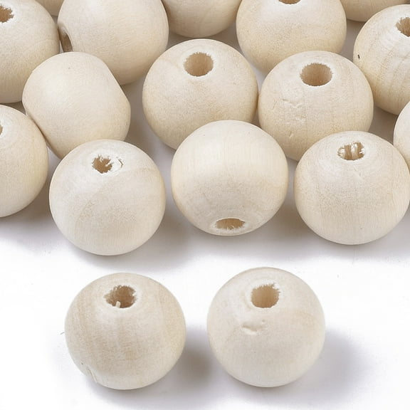 200pc Unfinished Natural Wood Beads Waxed Surface Round Floral White Wooden Beads Smooth 10mm Hole: 2.5mm