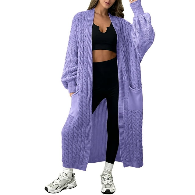 Comdrip Long Cardigans for Women! Long Cardigans for Women Open Front Cable Knit Cardigan Open Front Oversized Draped Sweater Outerwear Fall Cardigans for Women Light Violet L