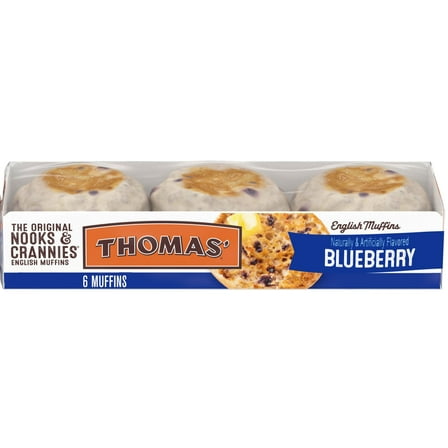 3x-Thomas' Nooks & Crannies Blueberry English Muffins 6 count English Muffins 13 oz Tray