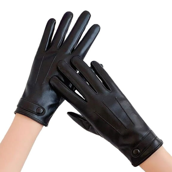 AWZXDE Women's Autumn Winter Casual Touchscreen Leather Gloves, Solid Thick Warm Riding Driving Gloves BK2