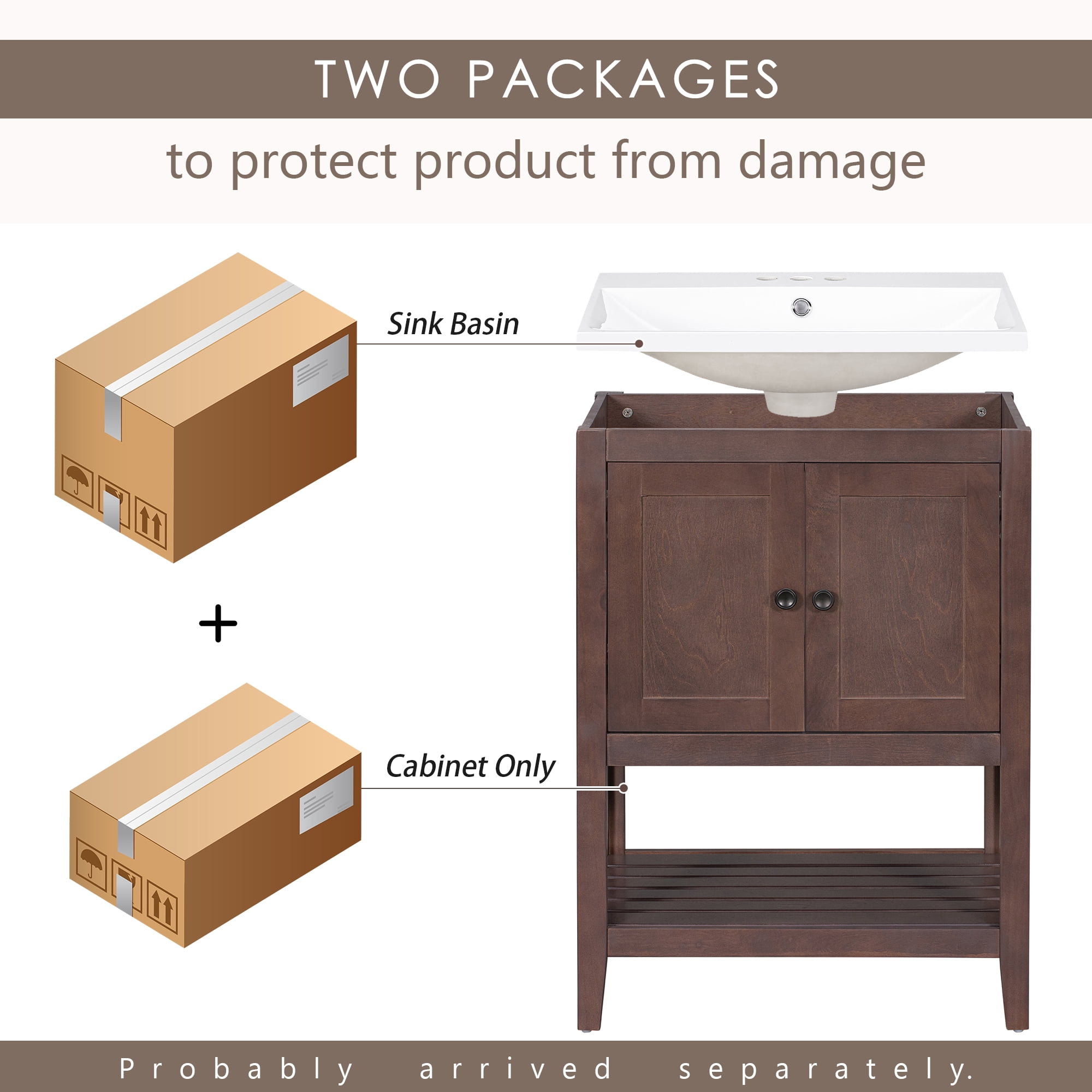 Euroco 24" Modern Sleek Bathroom Vanity with Elegant Ceramic Sink, Solid Wood Frame, and Open Style Shelf