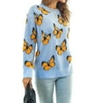 thumbnail image 2 of Women'S Casual Butterfly Print Knitted Pullover Sweaters Long Sleeve Crew Neck Jumper Tops Blue & Yellow S, 2 of 7