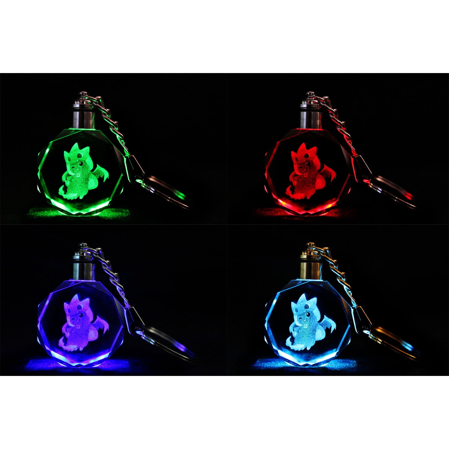 Pokemon Keychain Pikachu Poncho Mega Charizard Y LED Crystal with Gift