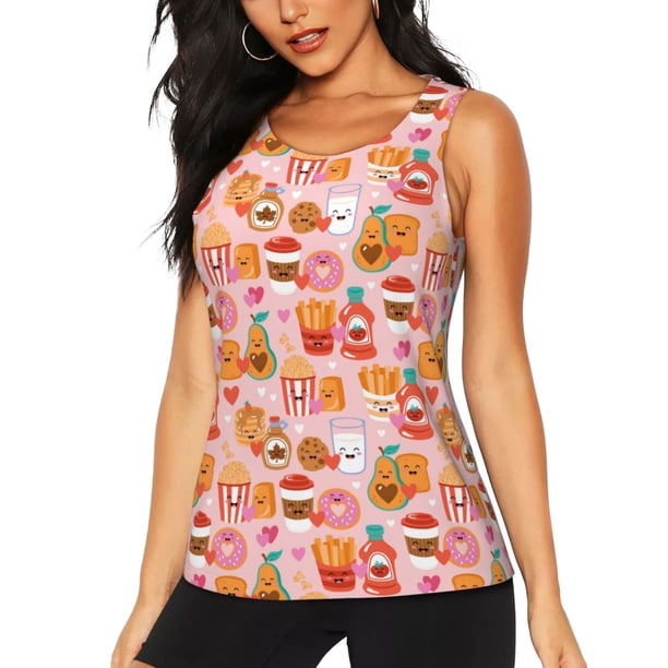 Fotbe Funny Food Blusas Sin Mangas para Mujer – Estilo Casual, Corte Suelto, Slim-Fit, Cuello Redondo Deportivo, Tops de Verano para Gimnasio y Yoga-XX-Large