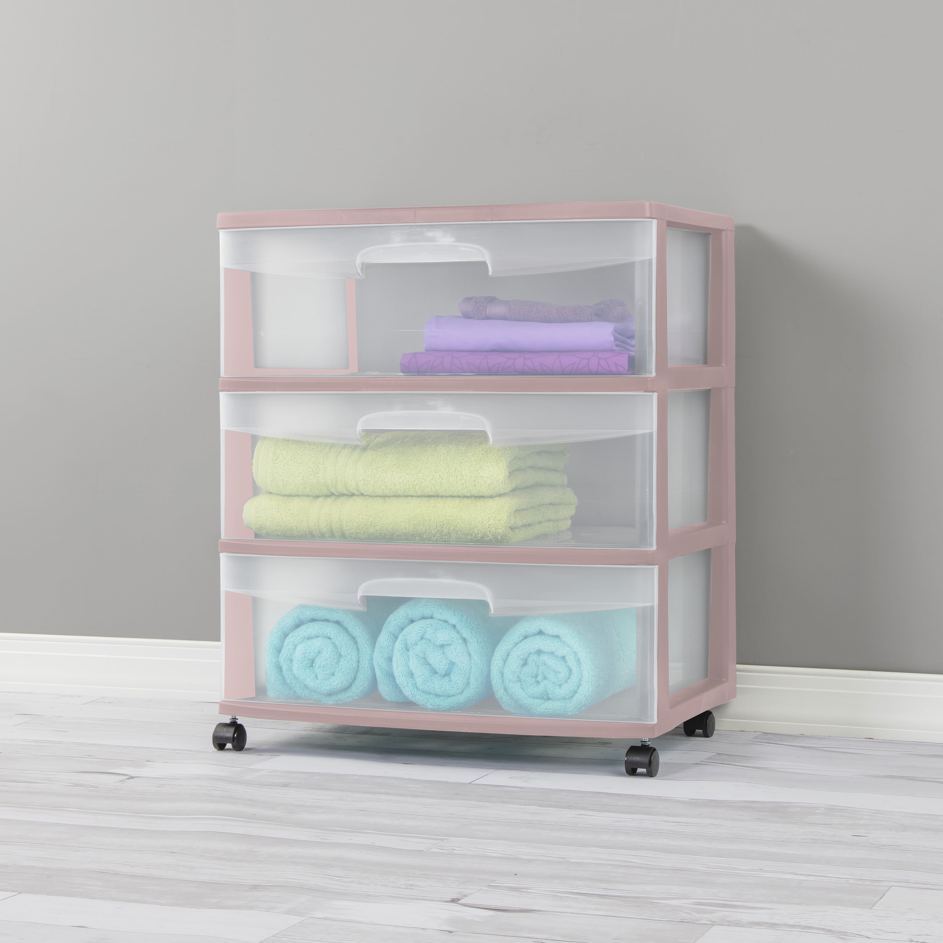Sterilite Wide 3 Drawer Cart - Pink