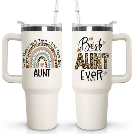 40 oz Auntie Tumbler with handle Lid and Straw Best Auntie Ever Vacuum Insulated Travel Coffee Mug CupTumbler gifts for aunt from niece nephew