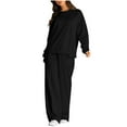 thumbnail image 6 of YUGYXL Womens 2 Piece Activewear Outfits Fashion Side Split Crew Neck Pullover Sweatshirt Match Wide Lrg Pants Y2K Jogger Sweatsuit Gift for Wife Black,XL, 6 of 9