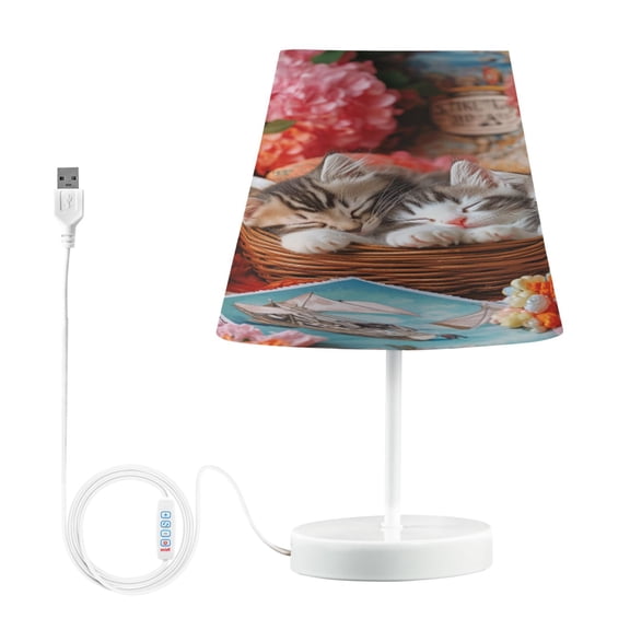 BZSMCE Table Lamp Creative Kittens in Basket with Treats Simple Pattern Night Light