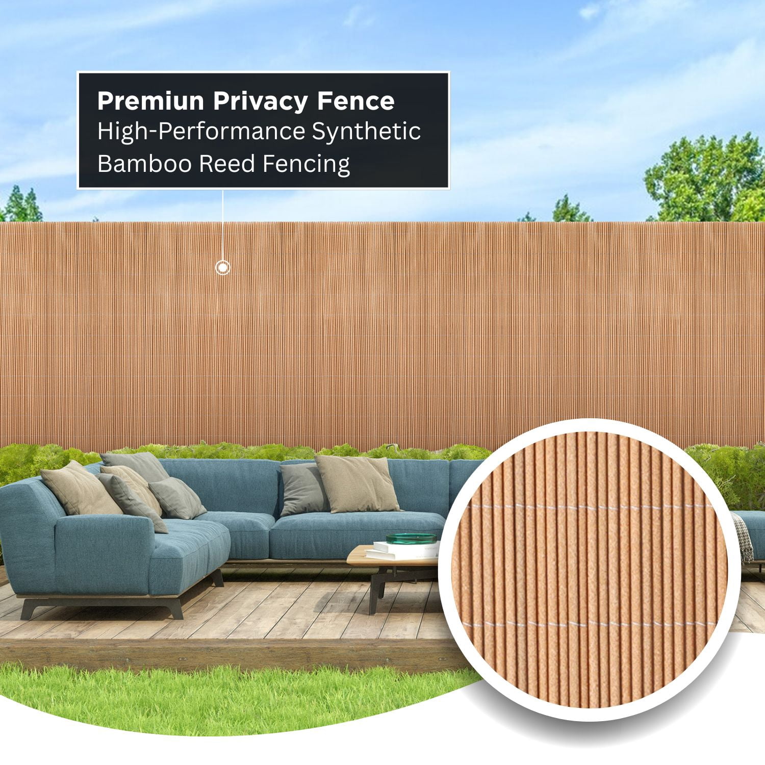 Backyard X-Scapes 6 ft x 8 ft All-Weather Synthetic Bamboo Fencing for Outdoors, Privacy Fence for yard,  Fence Panel, Tan