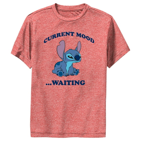 Boy's Lilo & Stitch Current Mood Waiting  Performance Graphic Tee Red Heather Small