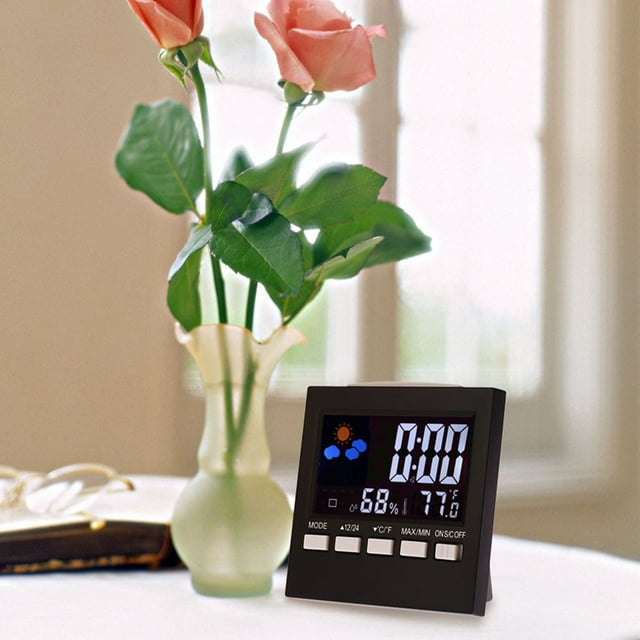 onlyliua para El Hogar Reloj Despertador Digital con Pantalla Lcd Meteorológica, Pantalla de Temperatura y Humedad, Alarma con Función de Repetición, Recordatorio de Gestión Electrónica