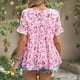 thumbnail image 4 of Bienvenido Blusa de manga corta con cuello redondo para mujer, elegante, informal, con estampado floral, blusa rosa L, 4 of 6