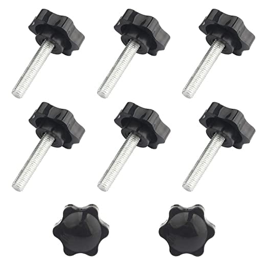 perilla de sujeción 8 piezas perilla de mariposa tornillo de estrella tuerca moleteada perno de estrella tornillo de plástico vástago de ciruela m8 x 40 mm paquete de 8 perillas con cabeza en forma de flor y vástago roscado M8 x 40 mm, color blanco, vista frontal sobre fondo neutro, para ajuste manual en herrajes y cerraduras del hogar; a menudo usadas también en proyectos de bricolaje y montajes ligeros.