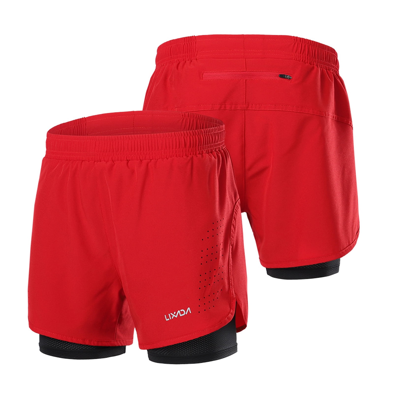 Mens Sports Running Shorts Active Training Exercise Jogging 2 in 1 Shorts 