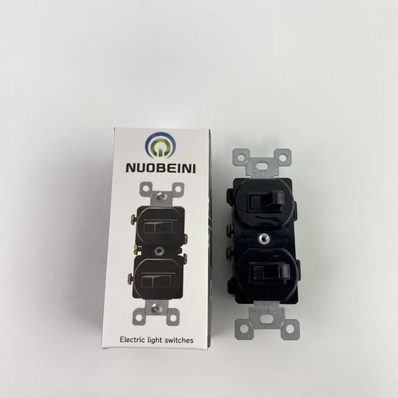 NUOBEINI Electric light switches,Duplex Double Toggle Light Switch, Single Pole, Side Wiring, Copper Wire Only, Grounding Screw, Residential Grade, 15A 120V, UL Listed, 82150-BK, Black