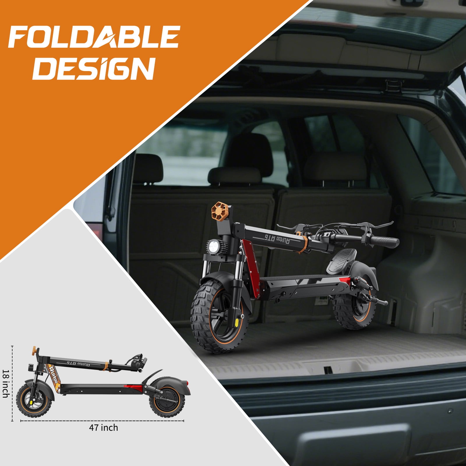 JUN LING Off Road Electric Scooter for Adults - 1000W, 10" Tires, 31MPH, 34Miles, Foldable E-Scooter with Detachable Seat