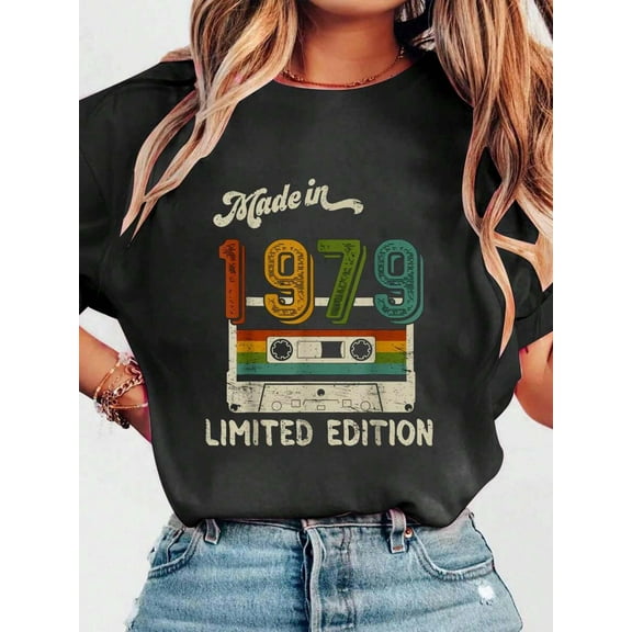 Made In 1979 Limited Edition Vintage 46th Birthday T-Shirt Print Cotton Tee Graphic Tee Women Tops, Summer Short Sleeve Women T-Shirt Clothing
