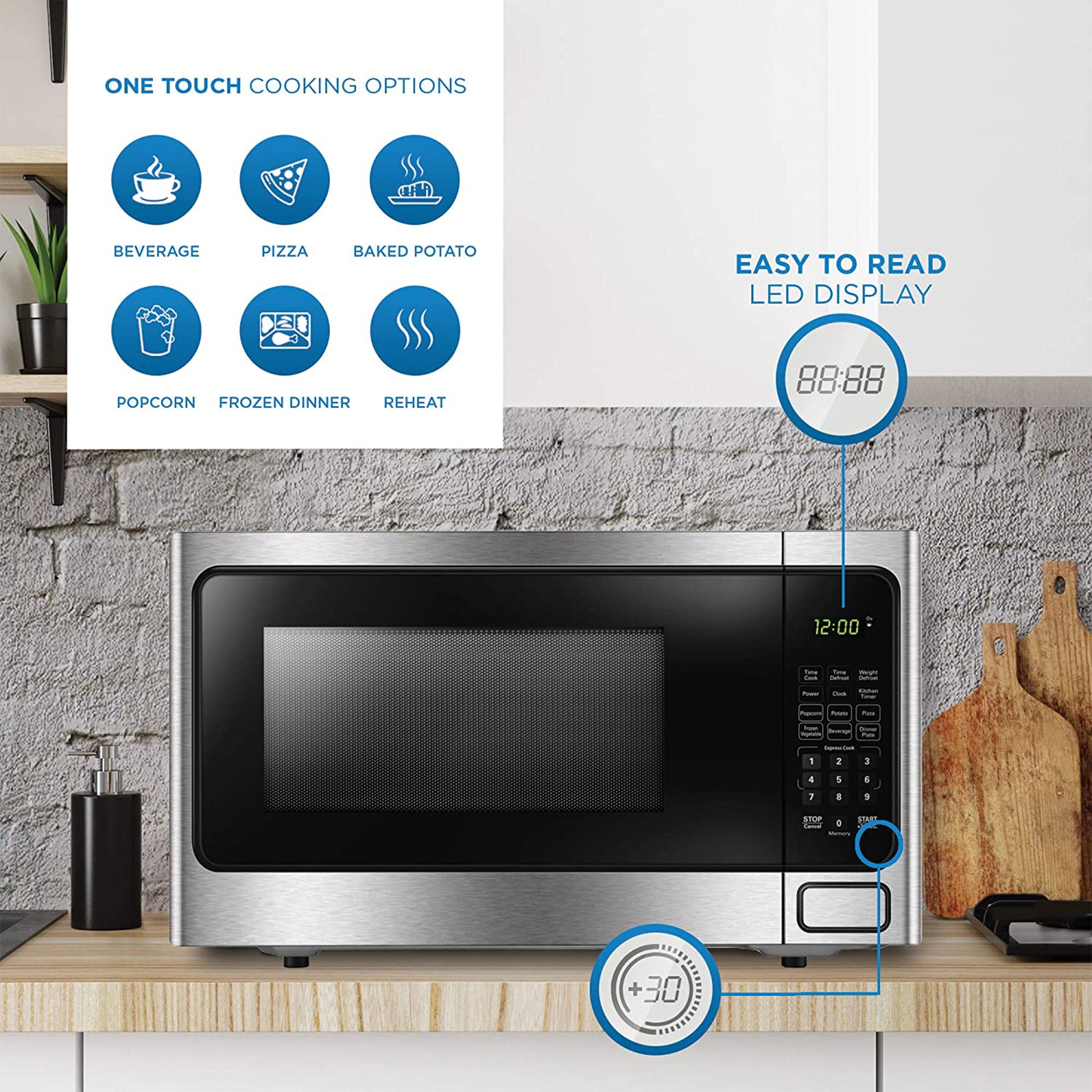 Danby DDMW1125BBS 1,000 W 1.1 Cu Ft Countertop Microwave, Stainless Finish