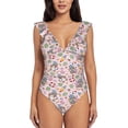 thumbnail image 2 of Goofa Hello Summer With Gnome Print Women's Ruffled One Piece Swimsuit V Neck, 2 of 7