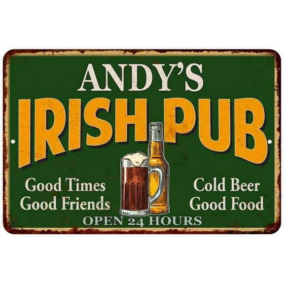 ANDY'S Irish Pub Beer Metal Sign Bar Decor 8x12 208120013287