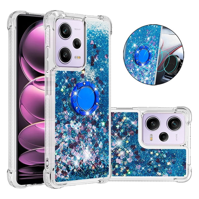 Funda para Xiaomi Redmi Note 12 Pro 5G con Brillo Líquido Flotante, Purpurina, Parachoques y Anillo Giratorio Soporte