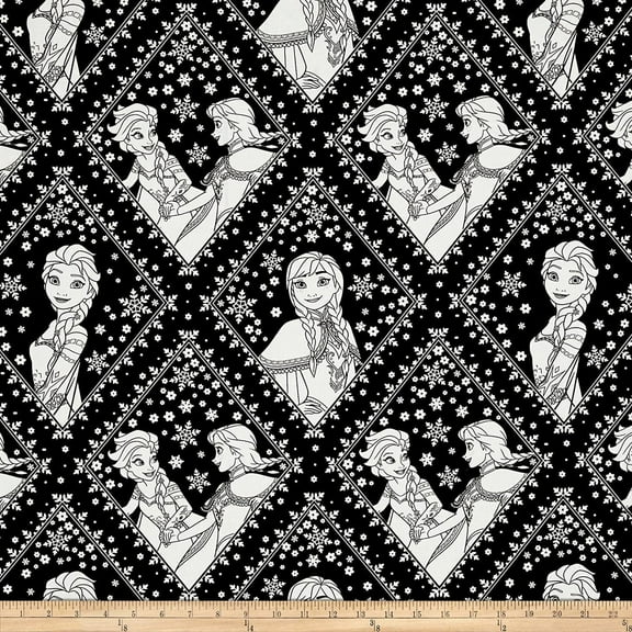 Disney Frozen Sisters in Damask Black 100% Cotton Quilt Fabric Sold by the Yard