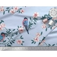 thumbnail image 3 of Soimoi Blue Georgette Viscose Fabric Peach Floral & American Robin Bird Print Fabric by The Yard 44 Inch Wide, 3 of 3