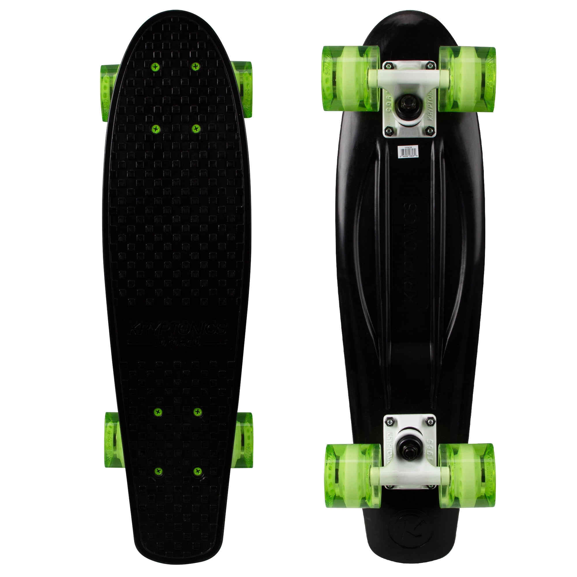 Kryptonics Original Torpedo Complete Skateboard (22.5" x 6"), Black n