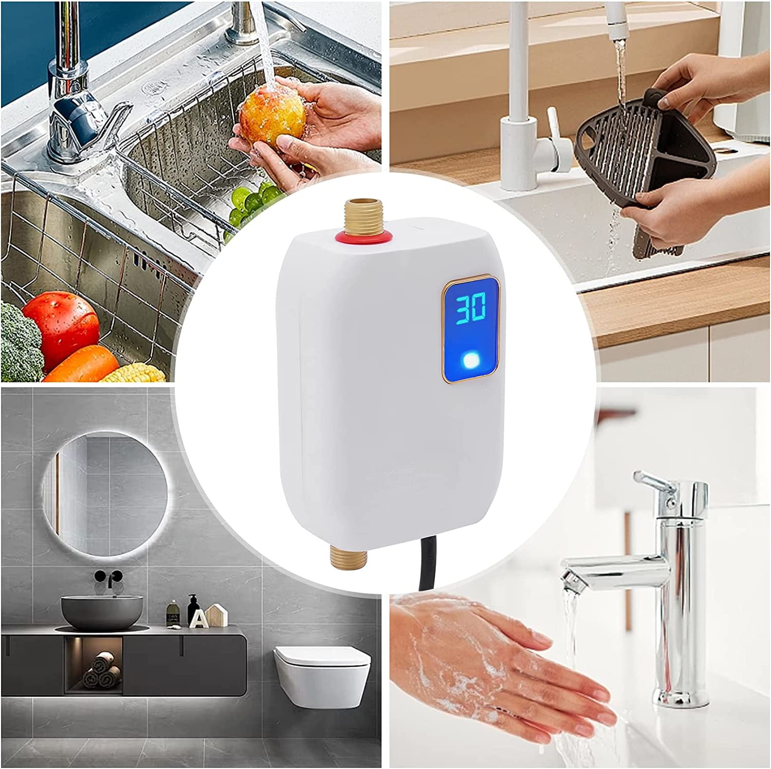 SHIOUCY MTWH Electric Water Heater - 110 Volt Mini Instant Hot Water Heater  - Instant Inline Water Heater Under Sink on Demand with LCD Digi